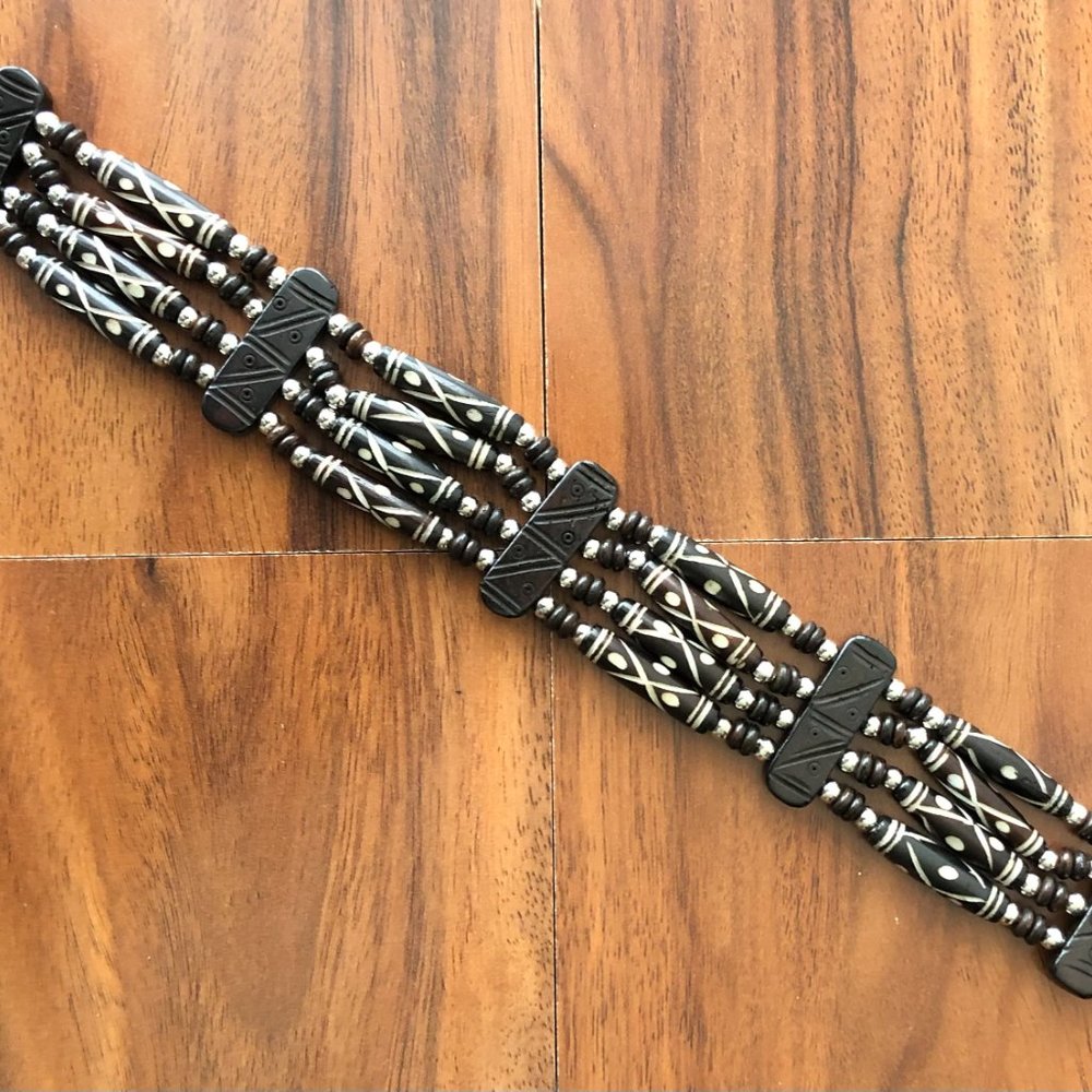 Handmade Traditional Antiqued 4 Row Buffalo Bone Hairpipe Tribal Choker - Picture 4 of 5